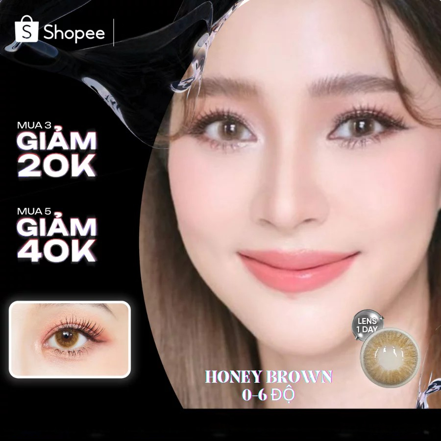 [TOP VALUE] Kính Áp Tròng Hera Nâu Mật Ong 06 Độ HONEY BROWN Nhập Khẩu Hàn Quốc Lens Cận 1 Ngày