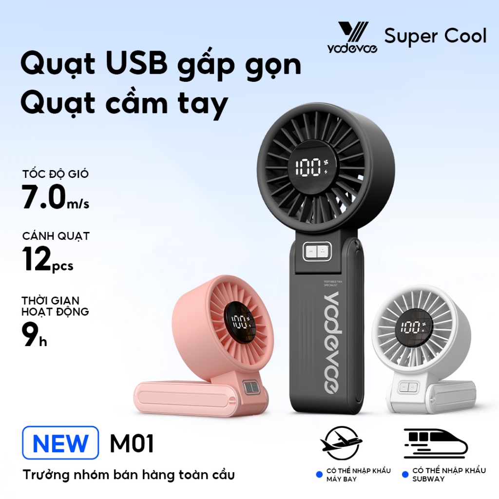 YODEVOE M01 quạt mini gọn nhẹ gấp được 3 tốc độ gió cơ bản pin 4000mAh điều chỉnh mượt mà 100 mức gió nhiều màu sắc tùy | BigBuy360 - bigbuy360.vn