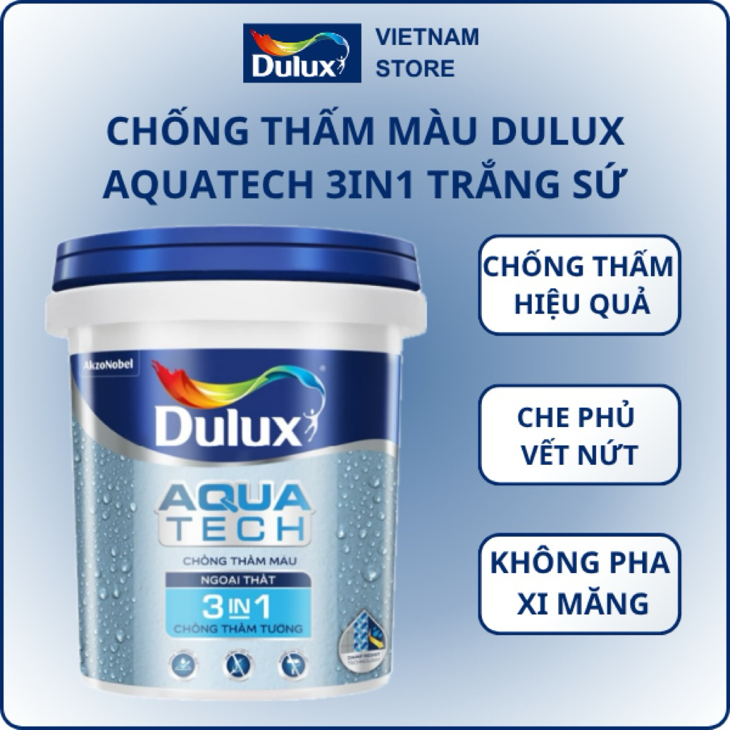(6Kg-20Kg) V189 Chống thấm Dulux Aquatech 3in1, chống thấm màu trắng sứ Dulux