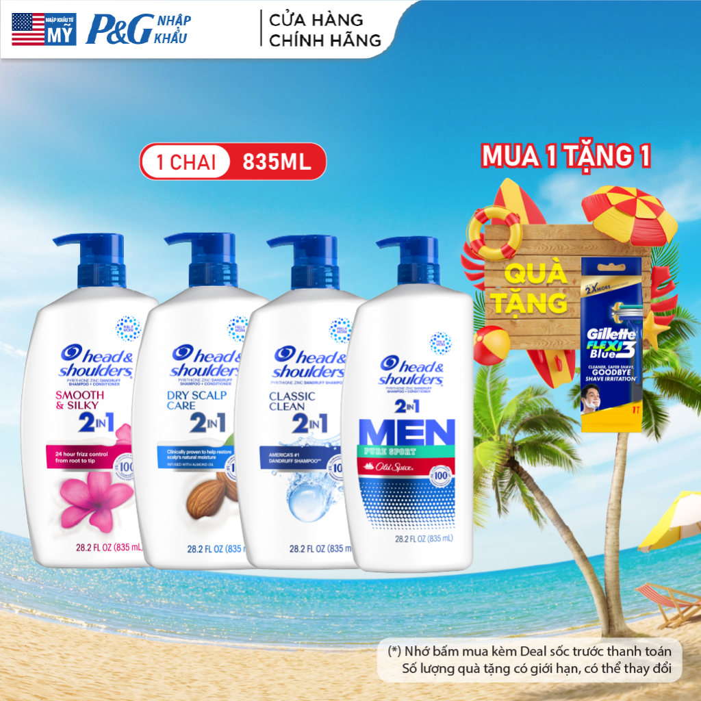 Dầu Gội Và Xả 2in1 Sạch Gàu HEAD & SHOULDERS Mỹ Sạch Sâu/ Dành Cho Da Đầu Khô/ Suôn Mượt/ Hương Nước Hoa - Chai 835ML | BigBuy360 - bigbuy360.vn