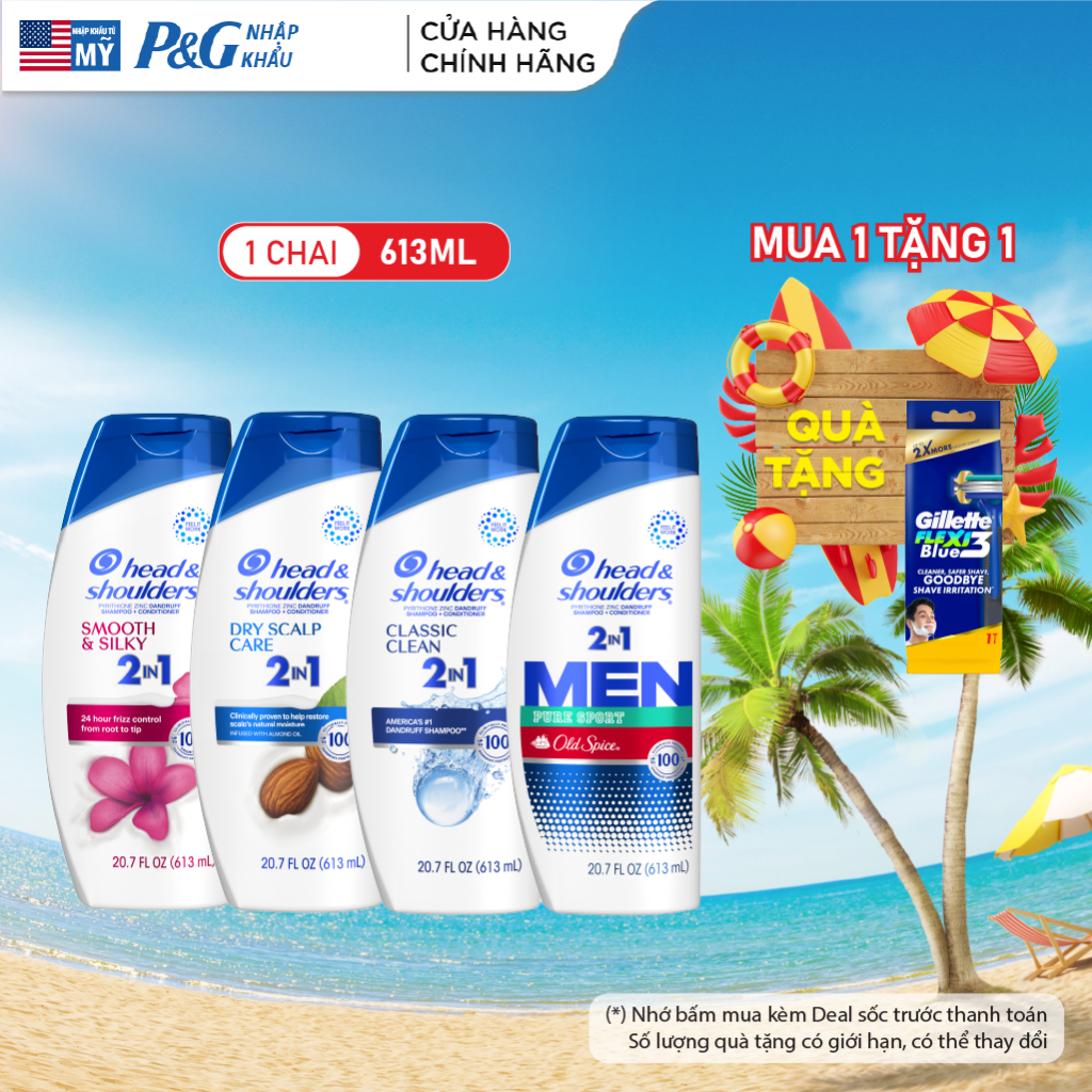 Dầu Gội Và Xả 2in1 Sạch Gàu HEAD & SHOULDERS Mỹ Sạch Sâu/ Dành Cho Da Đầu Khô/ Suôn Mượt/ Hương Nước Hoa - Chai 613ML | BigBuy360 - bigbuy360.vn