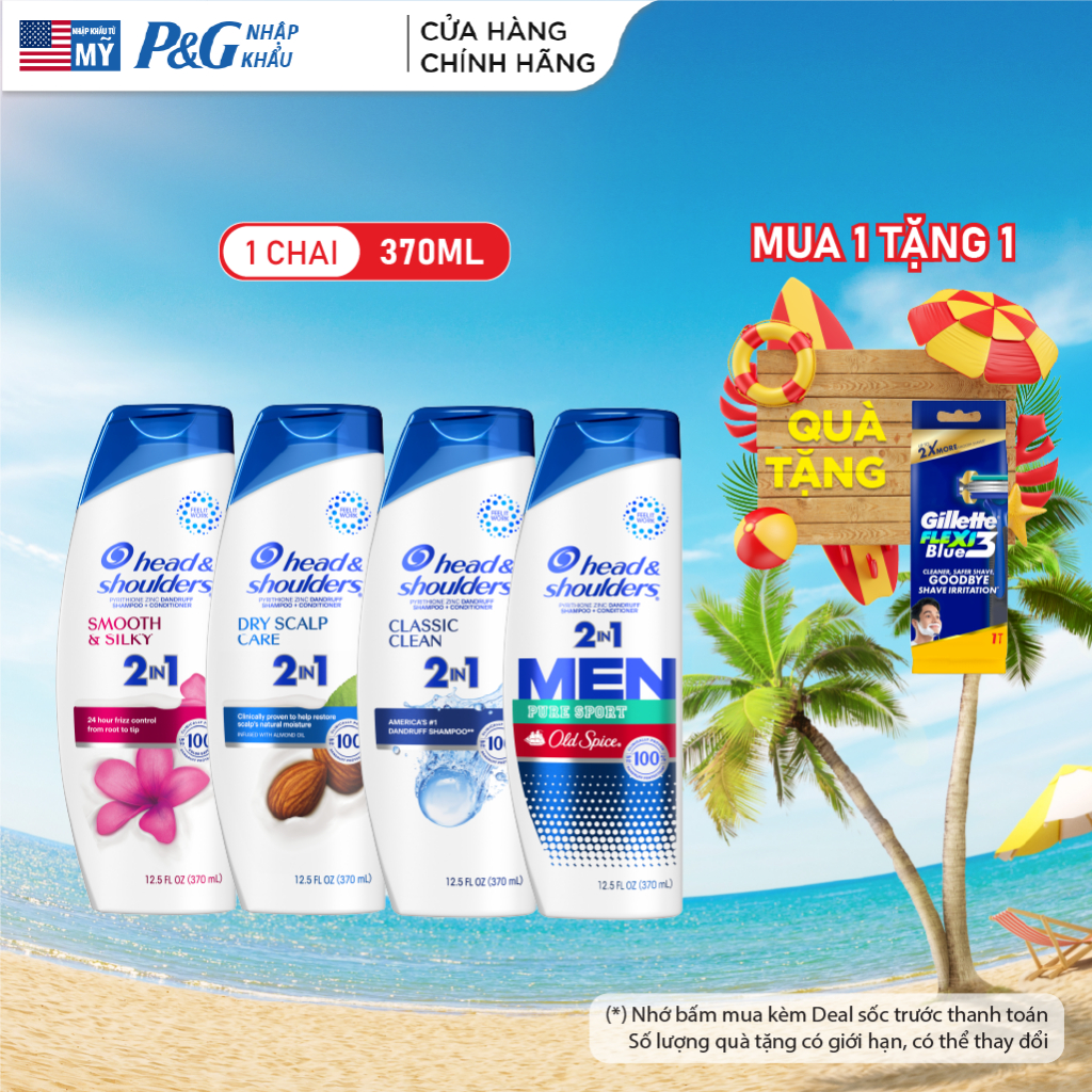 Dầu Gội Và Xả 2in1 Sạch Gàu HEAD & SHOULDERS Mỹ Sạch Sâu/ Dành Cho Da Đầu Khô/ Suôn Mượt/ Hương Nước Hoa - Chai 370ML | BigBuy360 - bigbuy360.vn