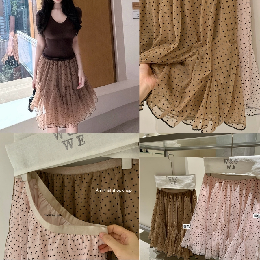 Chân Váy Voan Dáng Ngắn WGWE Studio Họa Tiết Chấm Bi Xòe Nhẹ Thiết Kế 3 Lớp Vintage 9492 | BigBuy360 - bigbuy360.vn