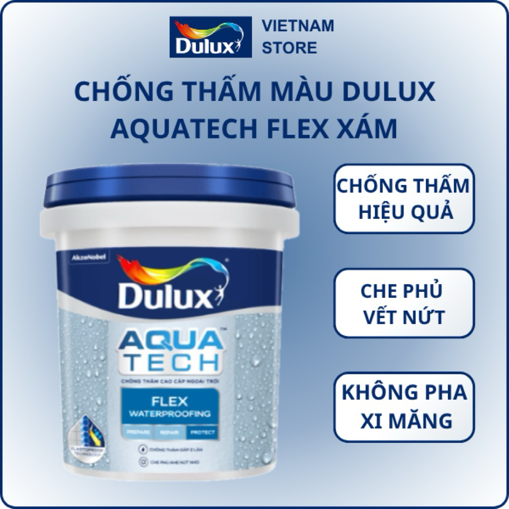 (6Kg-20Kg) W759 Chống thấm Dulux Aquatech Flex, chống thấm màu Dulux xám nhạt