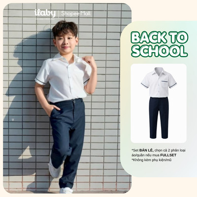 [ILABY 10-40kg] Mix set đồ đi học bé trai sơ mi trắng tay ngắn phối viền và quần âu [2578+2818]