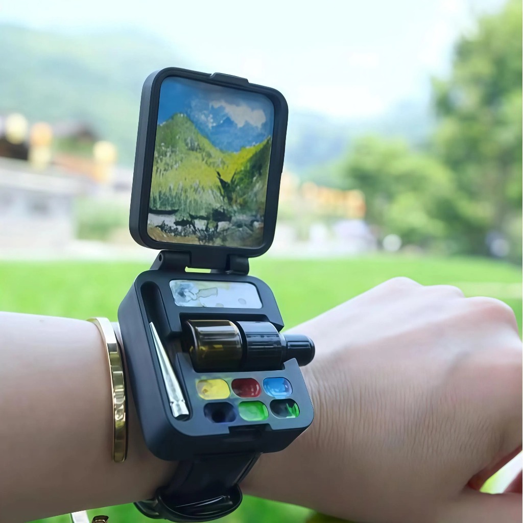 3D printed watch color palette, Artist Travel Painting Kit, Mini Paint Set With Brush