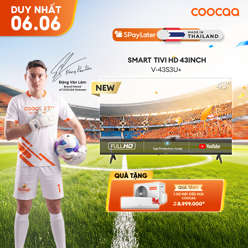 [Miễn phí lắp đặt HN-HCM] SMART Tivi FHD 43 Inch 43S3U+ Coocaa inch - tivi giá rẻ