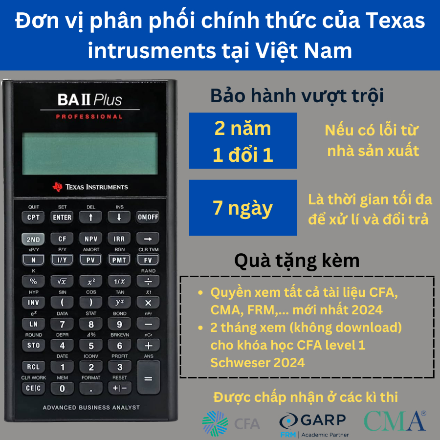 Máy Tính Tài chính Texas Instruments BA II Plus Professional, bảo hành 2 năm