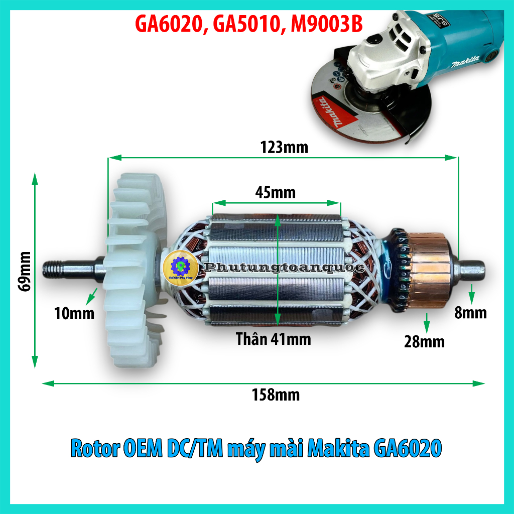 Rotor (DC/TM) Máy Mài Góc MAKITA GA6020, GA6010, GA5020, GA5010, M9003B | Ruột Máy Mài Góc 150mm Mak