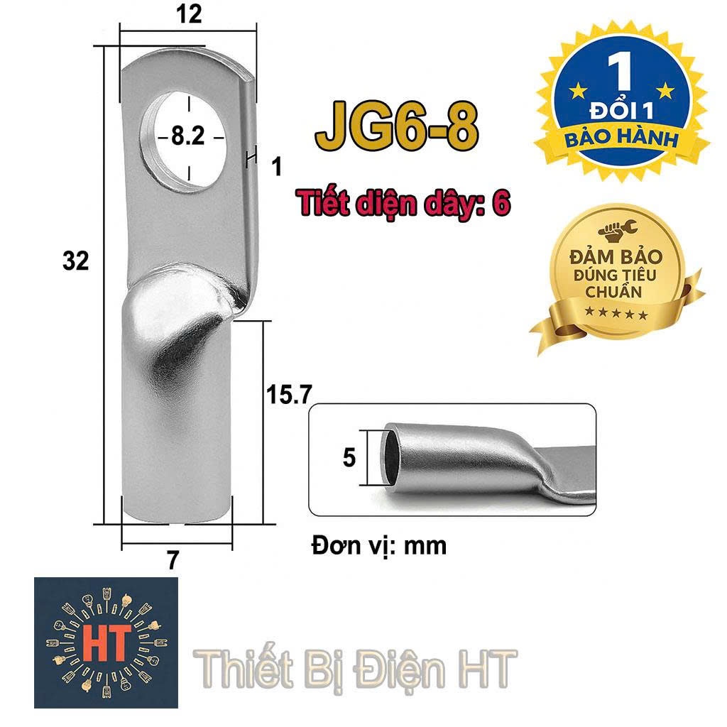 Sỉ 100 Đầu cos đồng JG 6-8 chống oxi hóa – Cos tròn bấm dây điện 6 chấm hoặc dây awg 10 với lỗ 8 ly