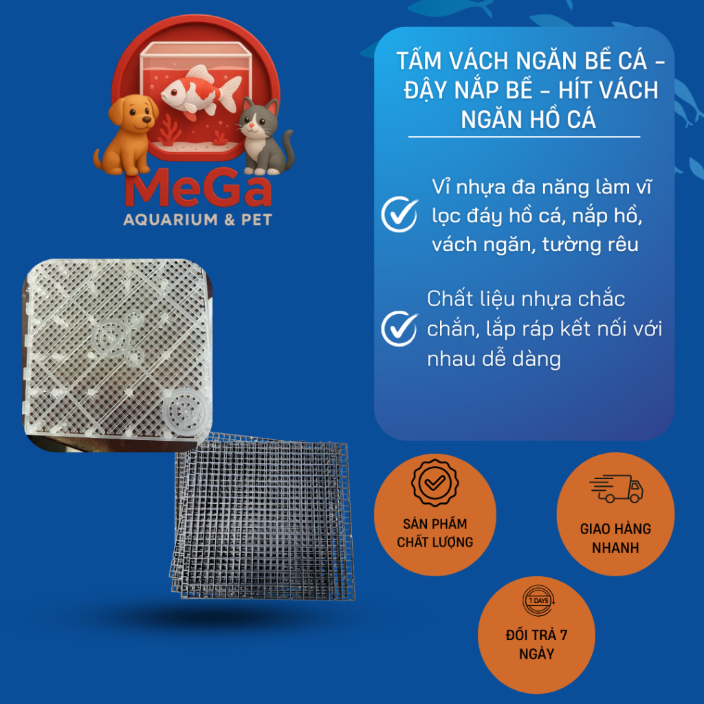 Tấm Vách Ngăn Bể Cá 30x30cm - Đậy Nắp Bể - Hít Vách Ngăn hồ cá 14,5x14,5cm