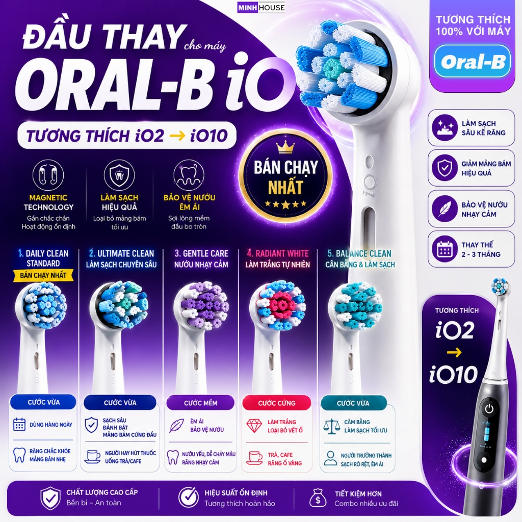 Đầu bàn chải điện cho Oral-B iO iO2 iO3 iO4 iO5 iO6 iO7 iO8 iO9 iO10 thay thế Ultimate Gentle Radian