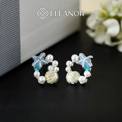 Bông tai nữ đi biển 925 Eleanor Accessories hình sao biển vỏ sò phụ kiện trang sức khuyên tai 11792