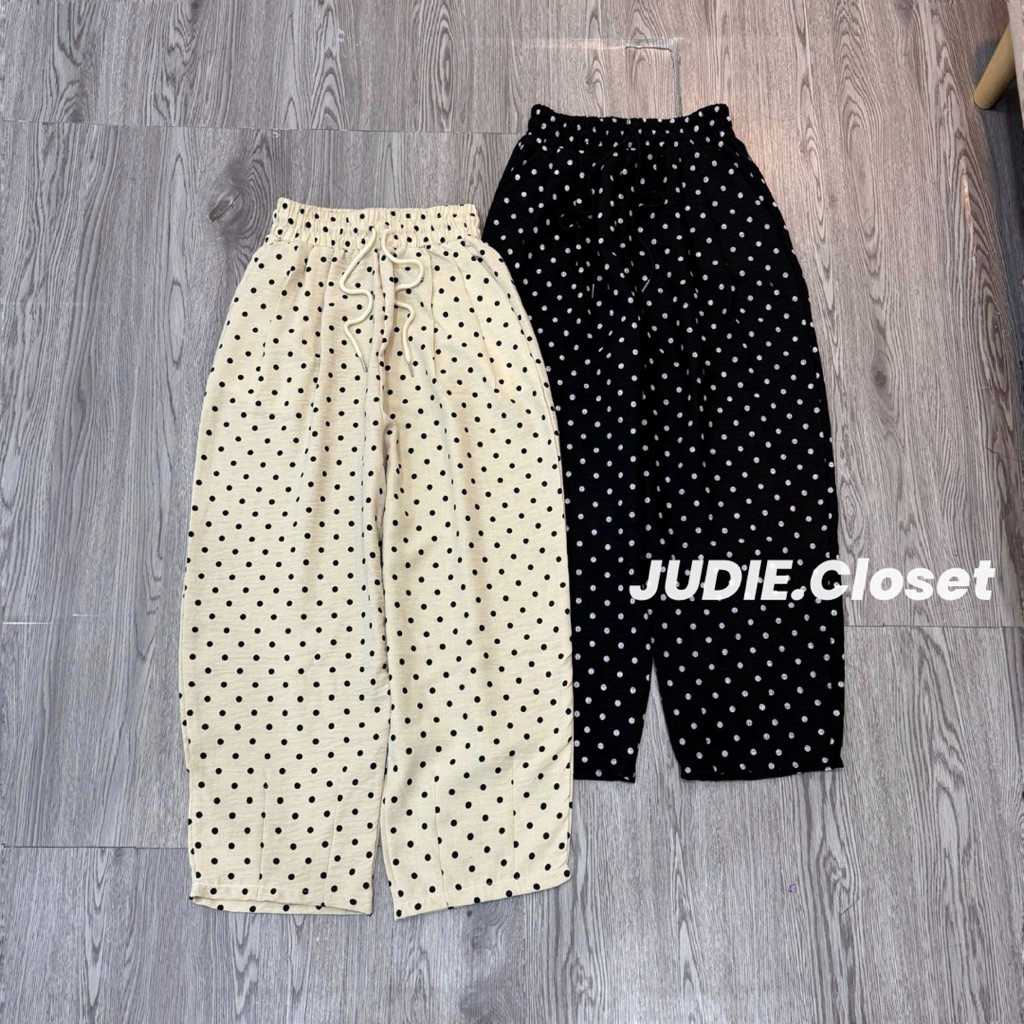 Quần Baggy Nữ Ống Thụng Chấm Bi Chất Đũi Linen Mềm Mát Hottrend mặc Hè JUDIE.Closet
