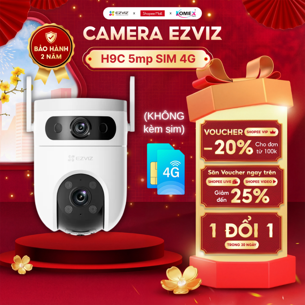 Camera Ezviz H9C 4G 2 Mắt 3K & 3K Bản Dùng Sim Kết Hợp Wi-Fi Đàm Thoại 2 Chiều