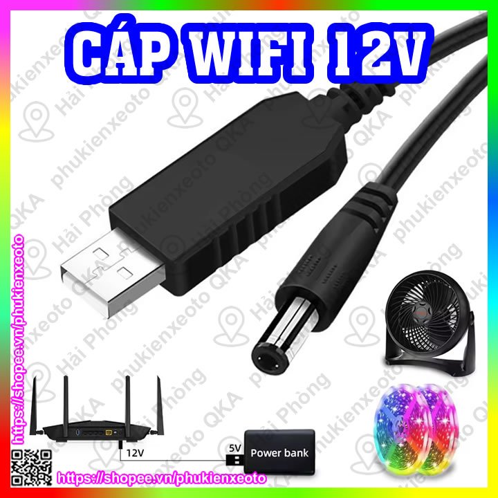 Dây Cáp Chuyển Đổi USB 5V Sang 5V 12V Đầu 2.1*5.5mm dùng Wifi khi mất điện | BigBuy360 - bigbuy360.vn