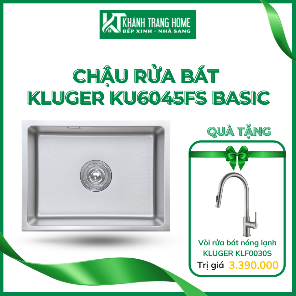 Chậu rửa chén Kluger KU6045FS Basic một hố chống xước, bề mặt linen dập nổi - Khánh Trang Home