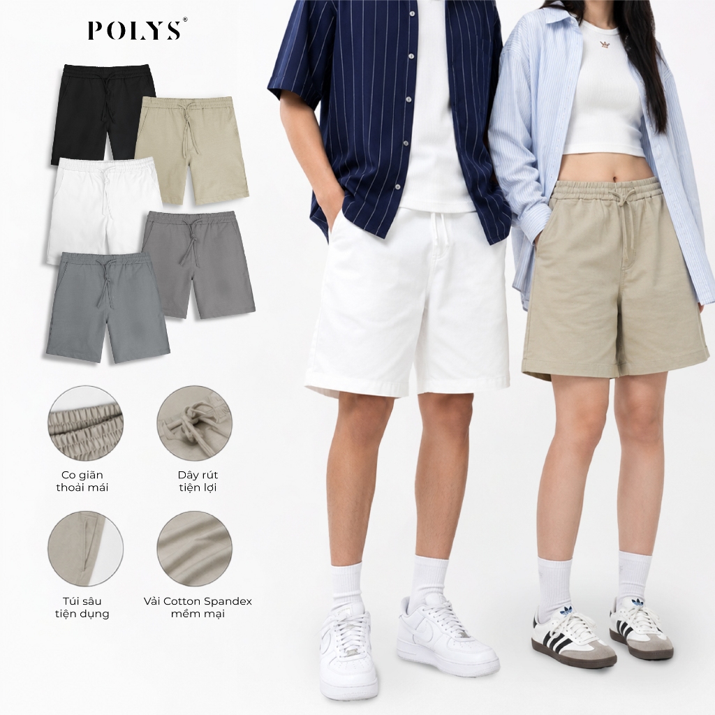 Quần Short Kaki Nam, Lưng Thun Dây Rút, Form Trên Gối, Chất Kaki Giãn 4 Chiều. Short Kaki POLYS