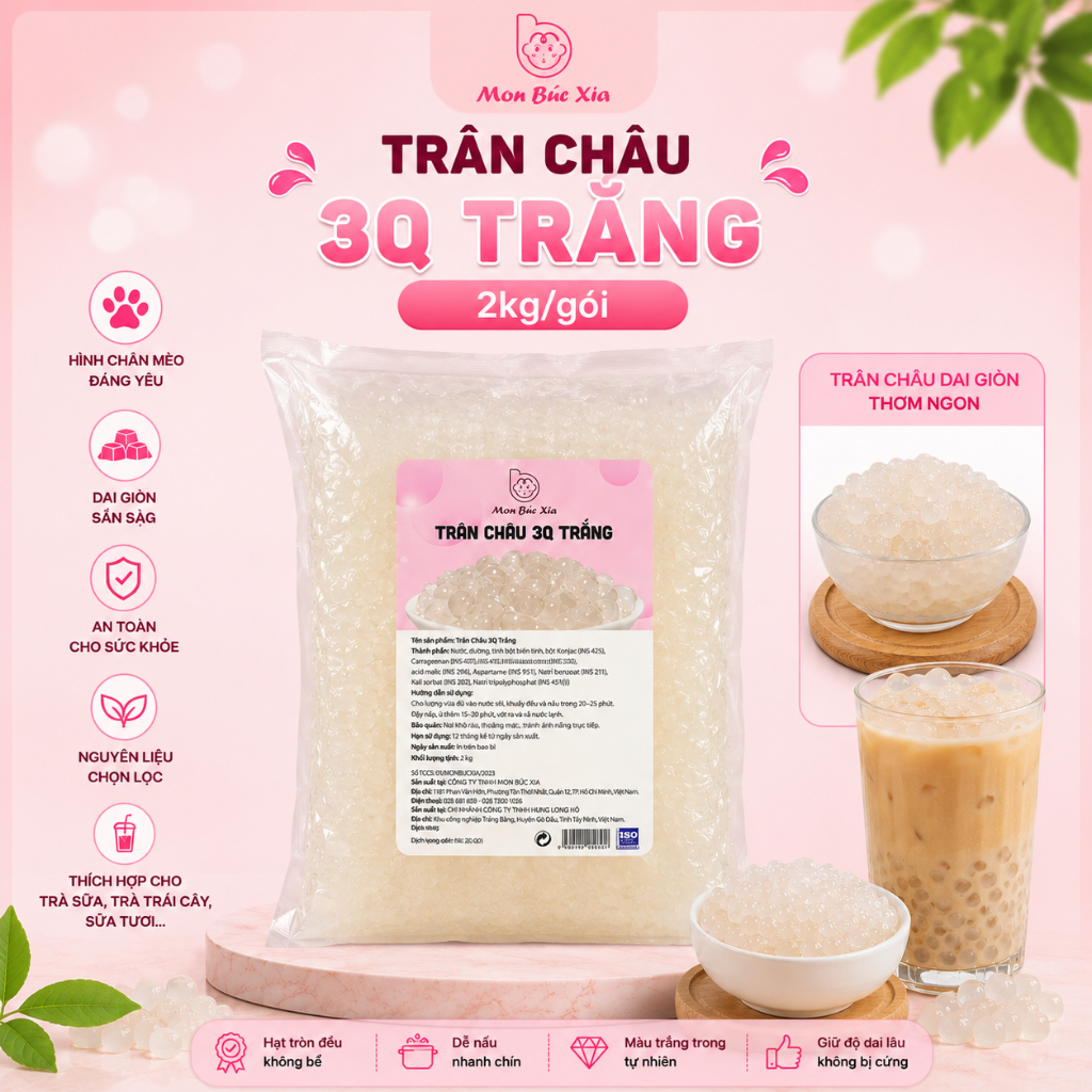 Trân Châu 3Q Trắng - Trân châu 3Q dai giòn bịch 2kg