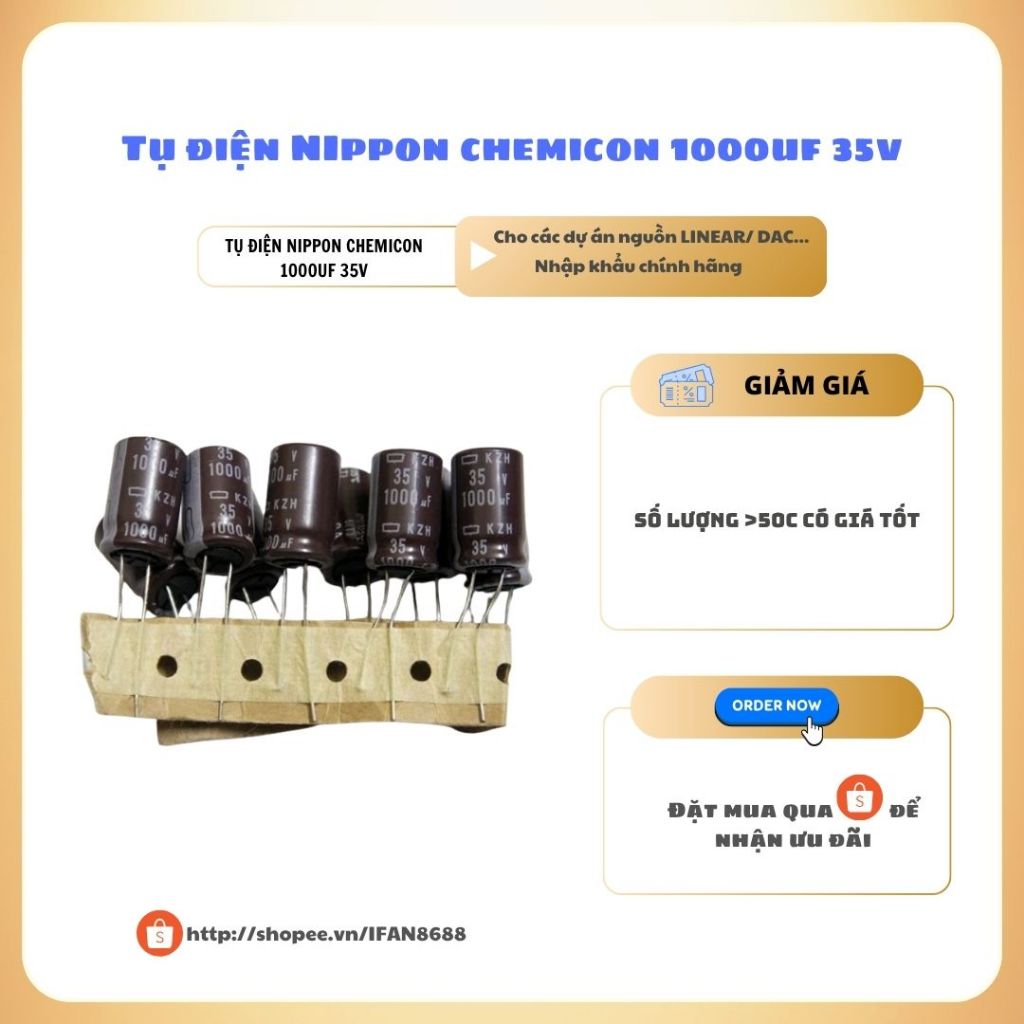 Tụ Nippon Chemicon 1000uF 35V (10 cái)