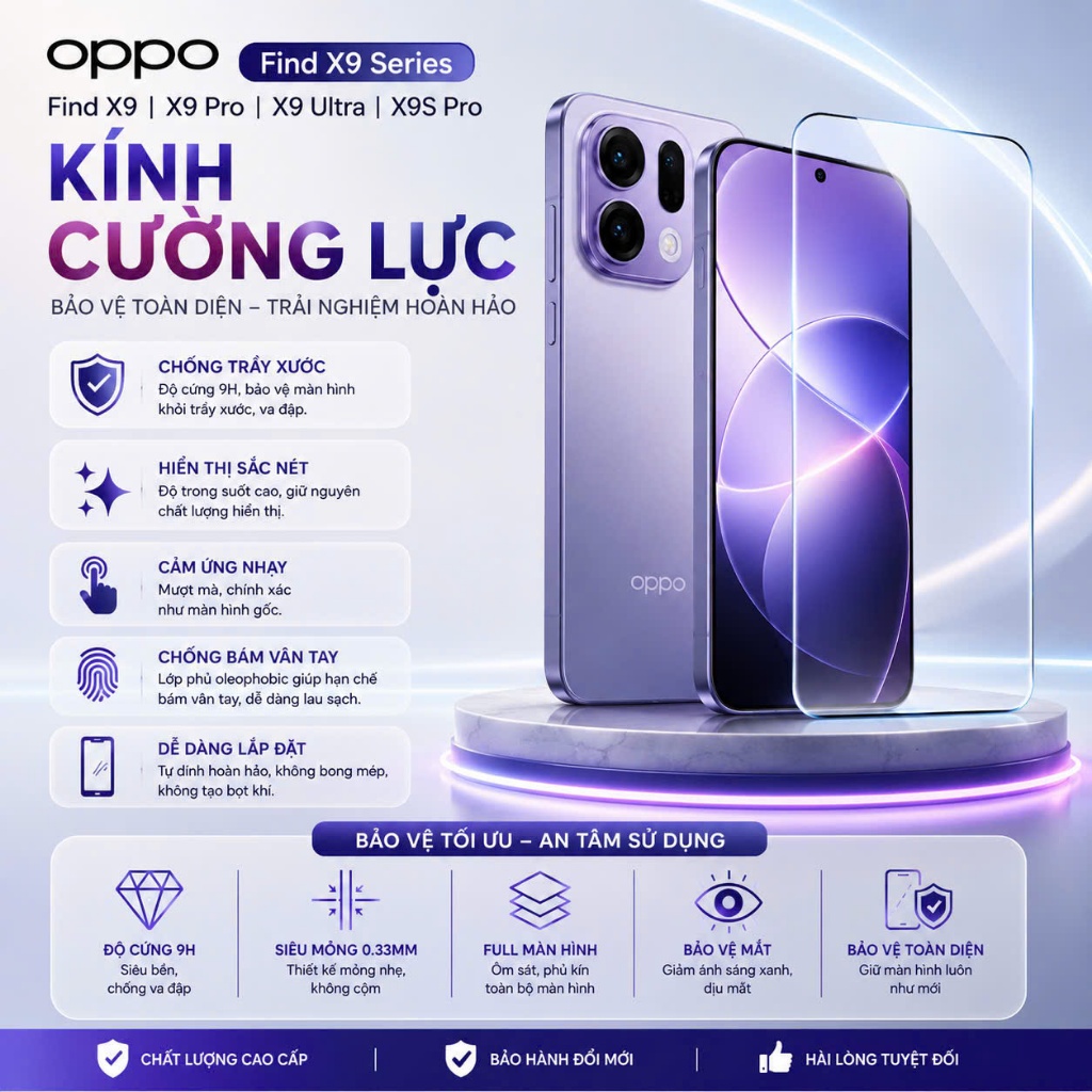 Kính Cường Lực OPPO Find X9 ULTRA/ Find X9 PRO/ Find X9/ Find X9S PRO/ X8 ULTRA/ Find X8/ Find X8S+/