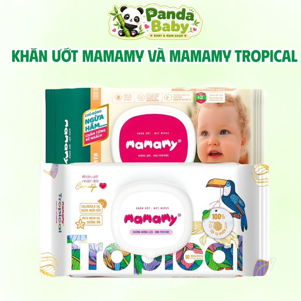 Khăn Ướt Mamamy Và Mamamy Tropical Không Mùi Lành Tính, Khăn An Toàn Dịu Nhẹ Cho Làn Da Của Bé