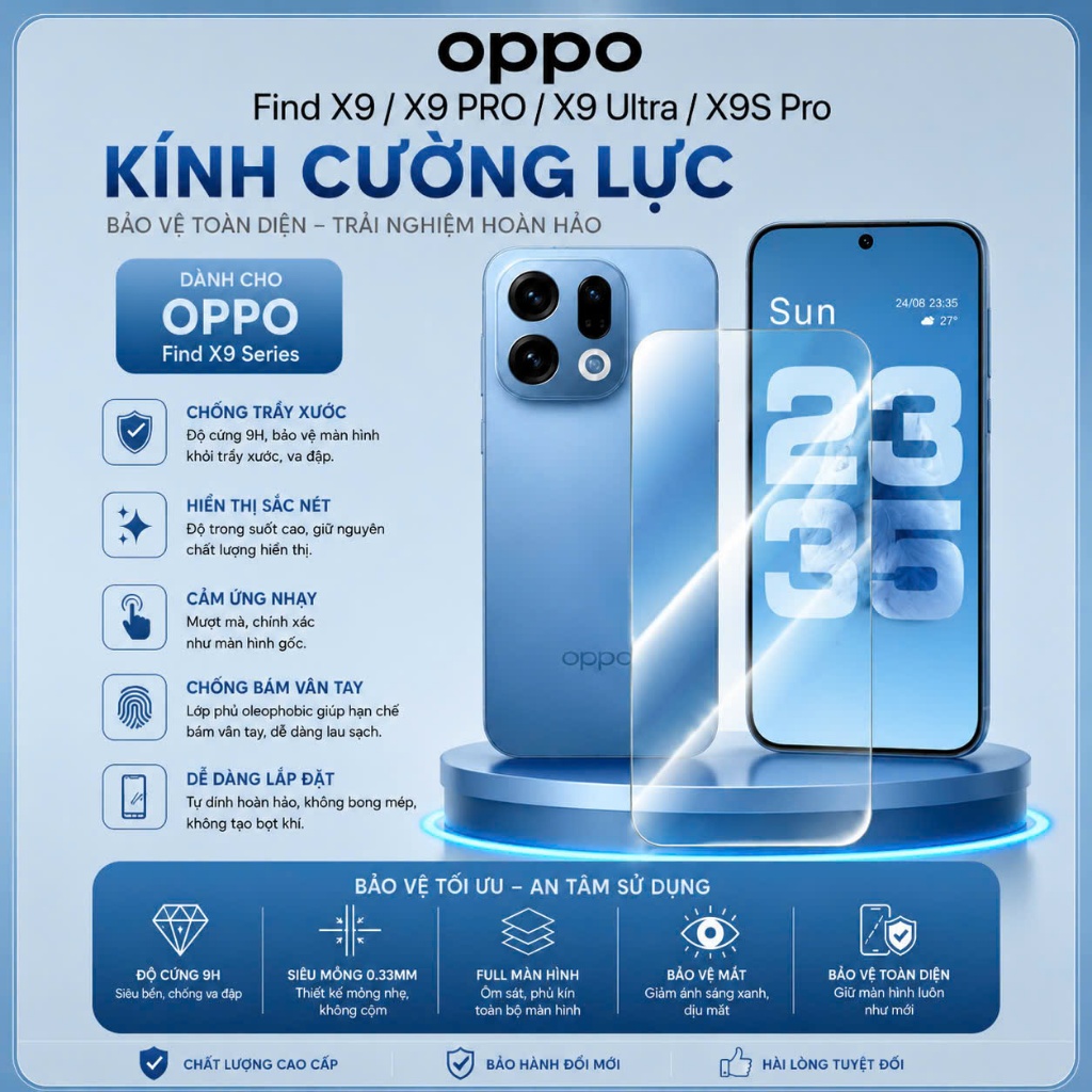 Kính Cường Lực OPPO Find X9 ULTRA/ Find X9S PRO/ Find X9 PRO/ Find X9/ Find X8/ X8 ULTRA/ Find X8S+/