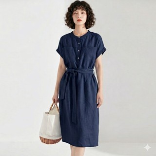 Đầm Suông Cổ Trụ Tay Hến 2 Túi Ốp Kèm Đai Rời, Chất Linen Bột Premium Mềm Mát - DS31
