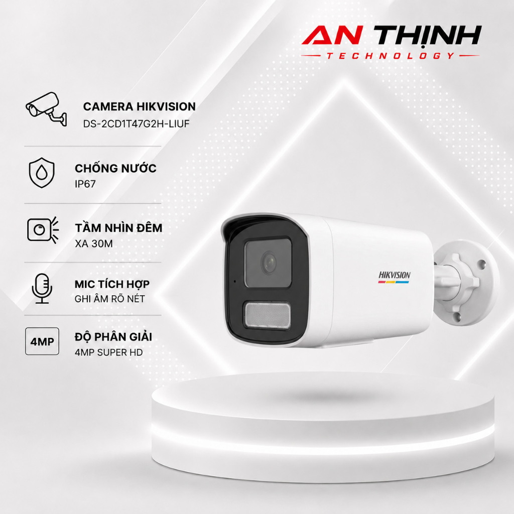 Camera Hikvision DS-2CD1T47G2H-LIUF 4MP ColorVu Có Mic