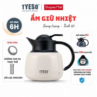 Ấm pha trà giữ nhiệt tyeso dung tích 750ml ủ nóng 8h có lọc trà chuẩn inox304 an toàn chính hãng