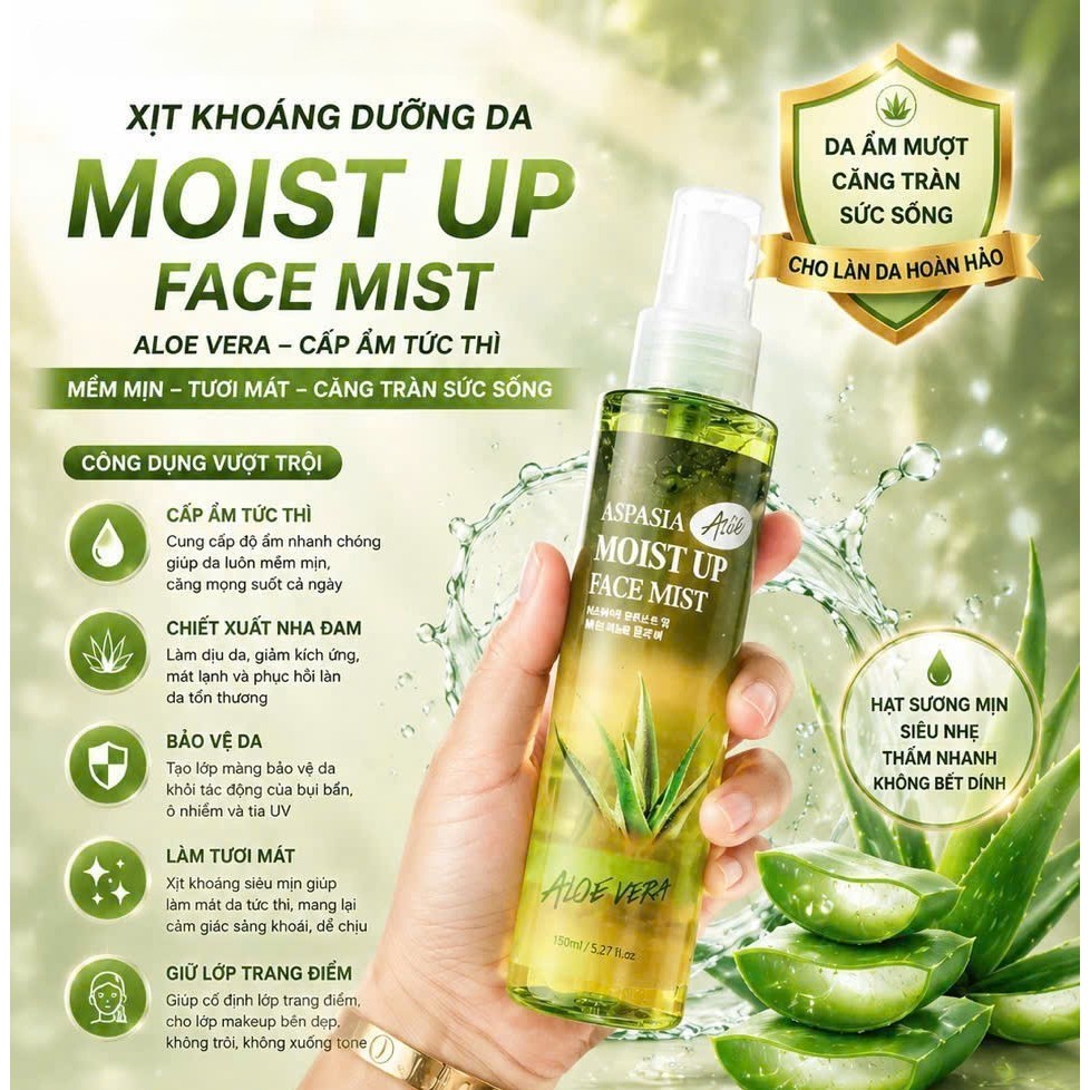(Chính Hãng) Xịt Khoáng Aspasia Tinh Chất Nha Đam - 1 Chai