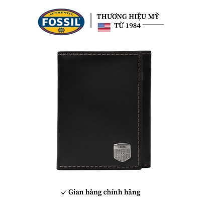 Ví da nam Fossil HAYES ML4643001, da thật màu đen trơn,ví đứng gập ba