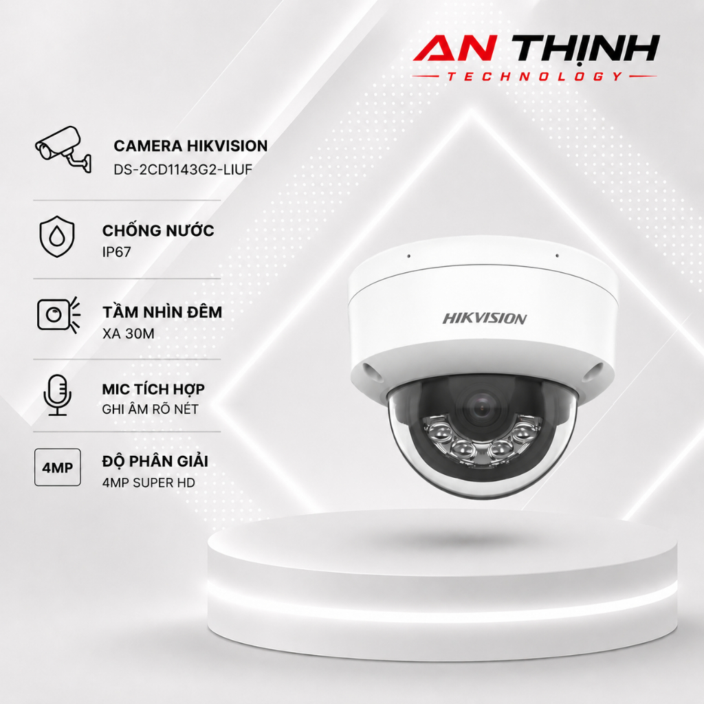 Camera Hikvision DS-2CD1143G2-LIUF 4MP Super HD Có Mic