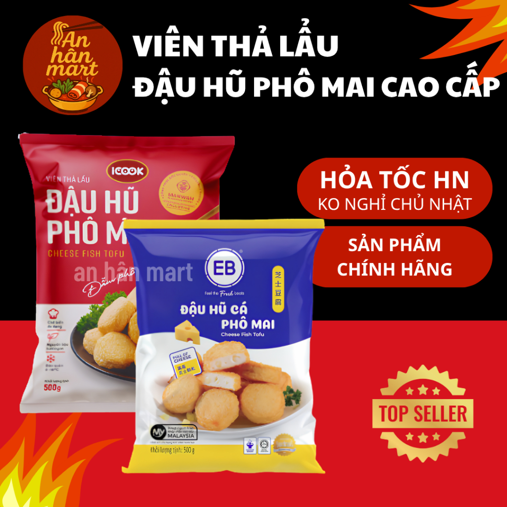 Đậu hũ phô mai EB Malaysia, đậu hũ cá phô mai thả lẩu Manwah 500g