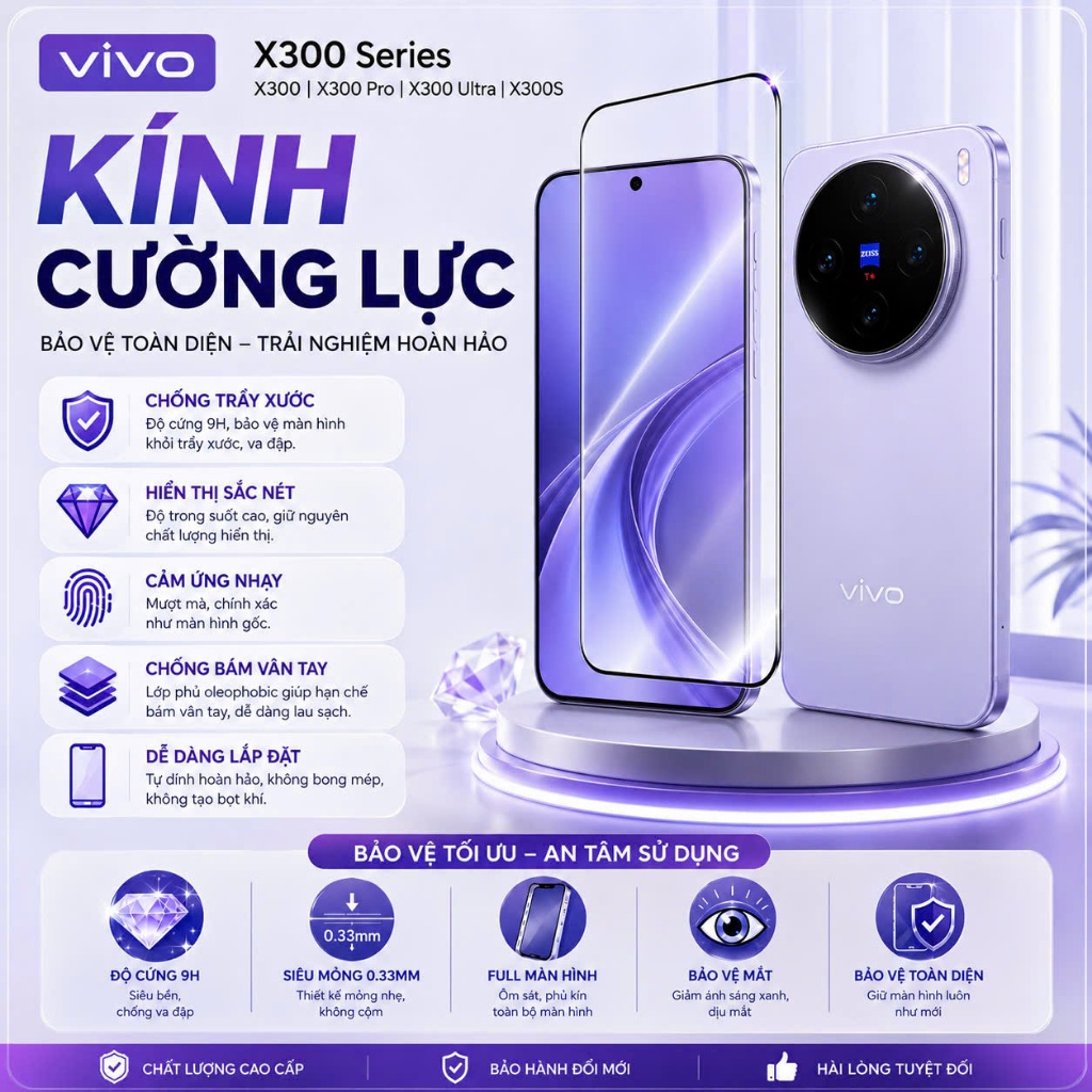 Kính Cường Lực Vivo X300 PRO/ X300 VIVO X300 ULTRA/ X300S Trong Suốt BẢO VỆ MÀN HÌNH CHỐNG TRẦY XƯỚC