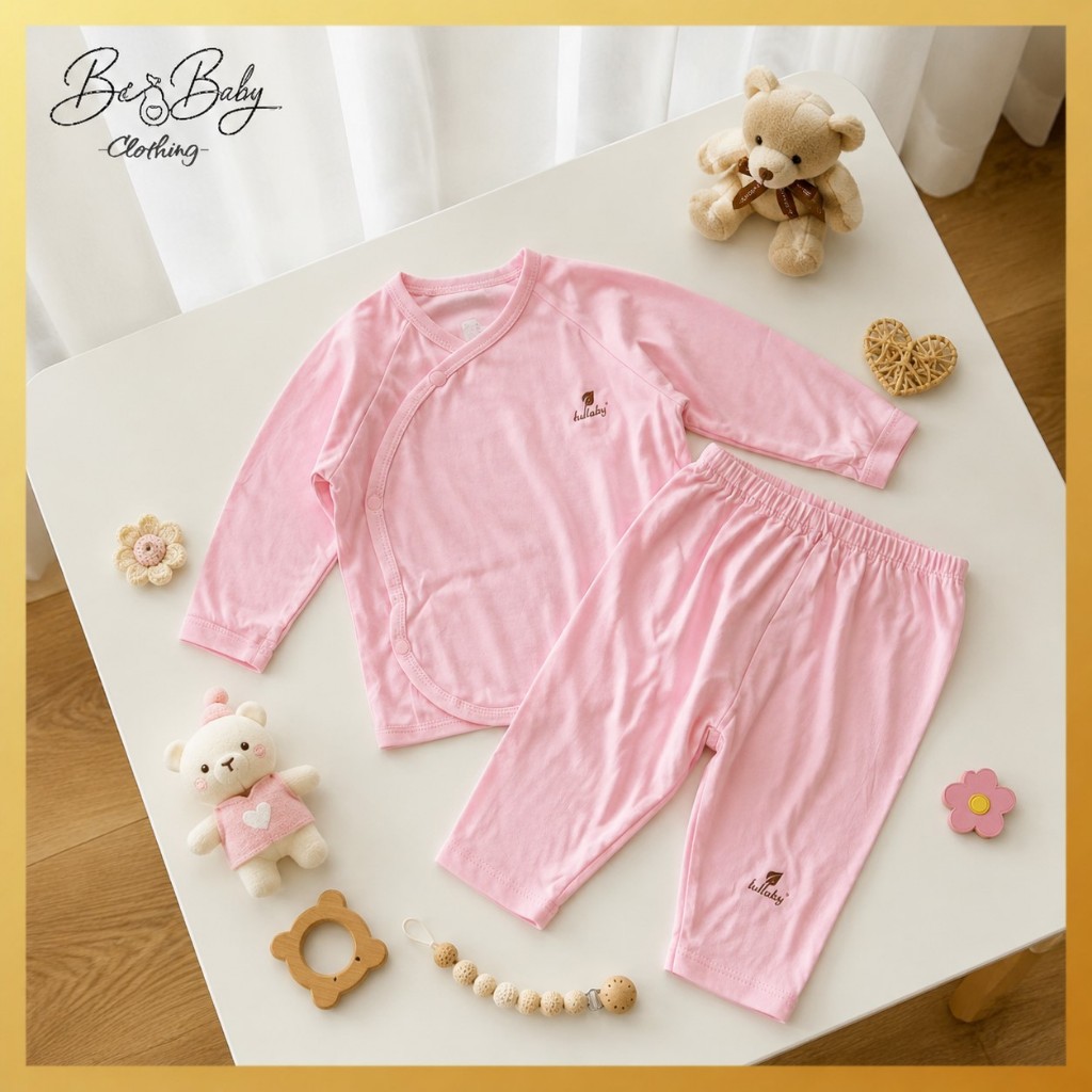 [3-6M] Bộ Dài Tay Sơ Sinh Màu Hồng Cài Chéo Cho Bé - Lullaby (Bơ Baby)