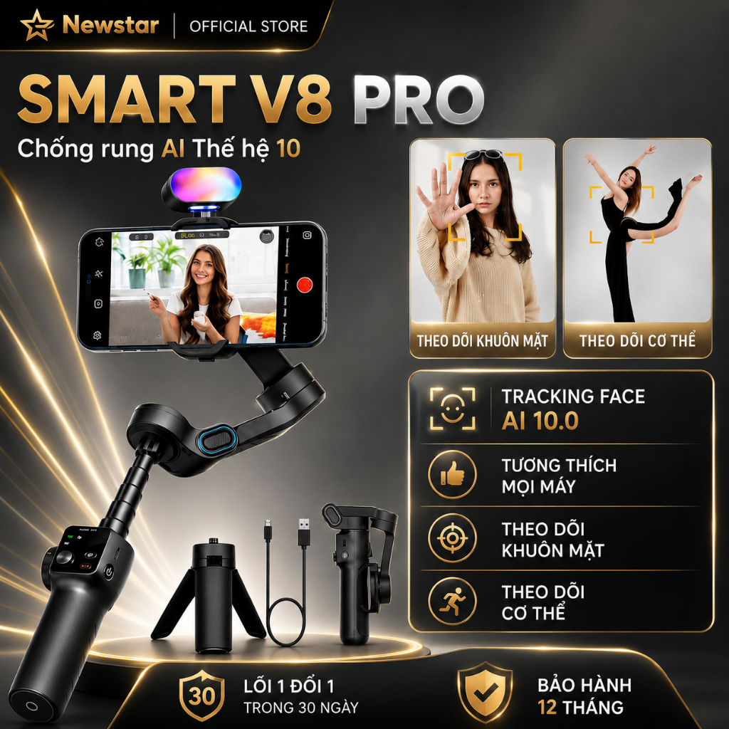 Thiết bị chống rung điện thoại gimbal V8, Gimbal điện thoại hỗ trợ quay phim chụp ảnh chuyên nghiệp