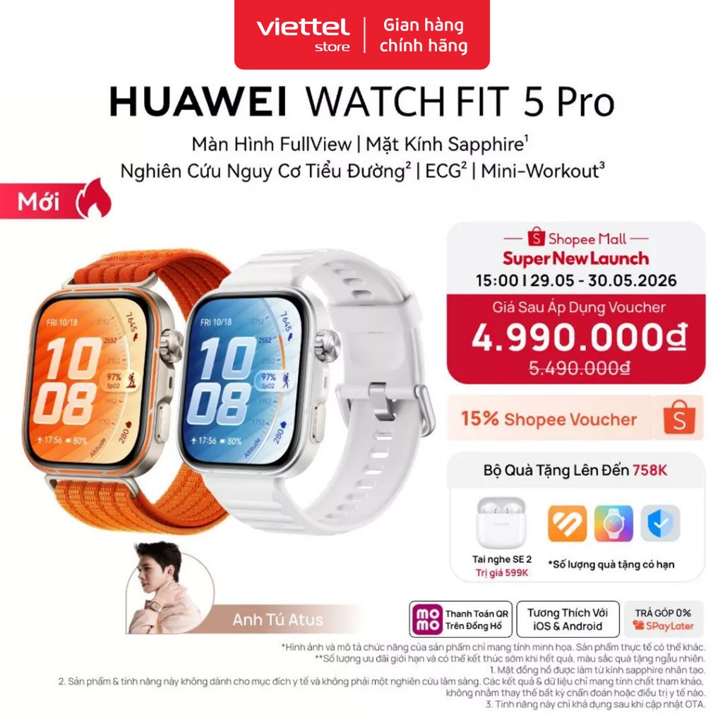 Đồng Hồ Thông Minh HUAWEI WATCH FIT 5 Pro| Titanium&Kính Sapphire2.5D| Nghiên Cứu Nguy Cơ Tiểu Đường | BigBuy360 - bigbuy360.vn