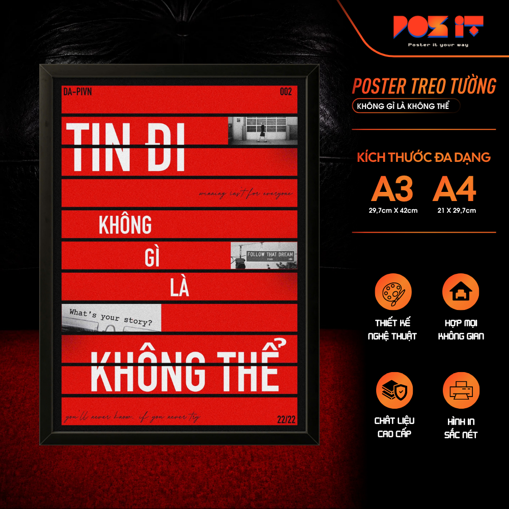 Poster KHÔNG GÌ LÀ KHÔNG THỂ treo tường giấy mỹ thuật A4 A3 trang trí phòng cá tính POST IT