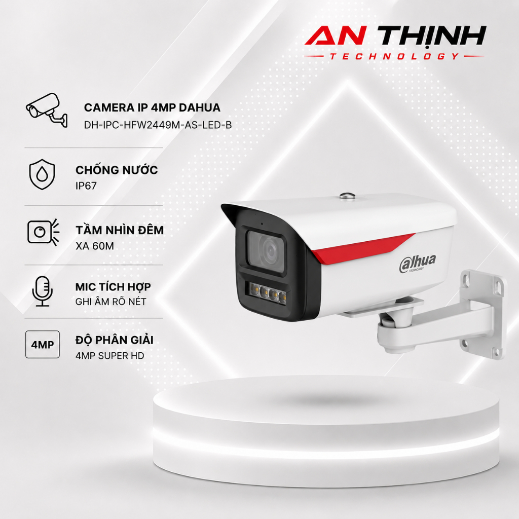 Camera IP Dahua DH-IPC-HFW2449M-AS-LED-B 4MP Full Color Có Mic