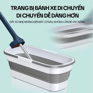 (Xô/Thau) Đựng Nước Lau Nhà, Giặt Đồ Gấp Gọn 12L-15L và Cây Lau Nhà Tự Vắt Kèm 2 Bông Lau. LMS