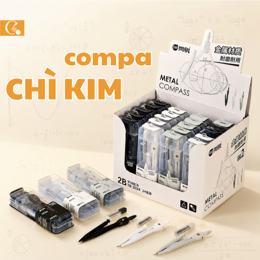 Compa Kim Loại Chì Bấm SR-2024 Cao Cấp – Kèm Ống Ngòi Chì 2B – Dụng Cụ Vẽ Hình Học Chính Xác Cho Học