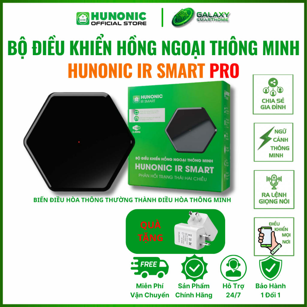 Bộ Điều Khiển Hồng Ngoại WiFi Hunonic IR SMART Điều Khiển Tivi Điều Hòa Qua Điện Thoại