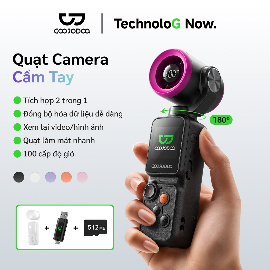 GOOJODOQ Quạt Mini Tích Hợp Camera - 2 trong 1, Pin 2500mAh, Siêu Nhẹ 145g…