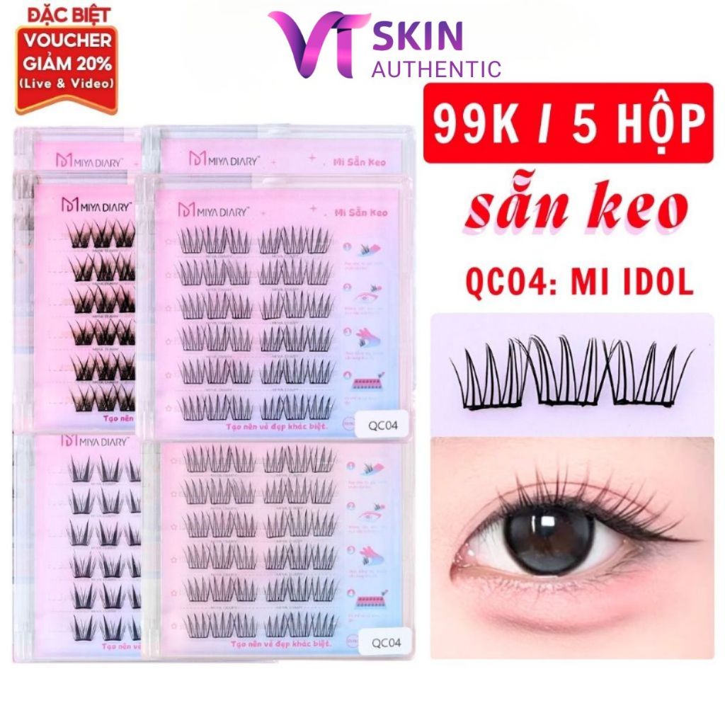 Lông Mi Giả SẴN KEO 99K/5 hộp, Mẫu Mi Idol, Mi Tự Nhiên, Có Thể Tái Sử Dụng Mềm Mại Tự Nhiên