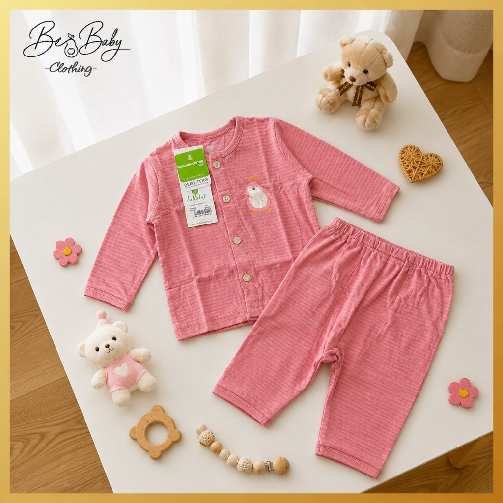 [0-1M] Bộ Dài Tay Sơ Sinh Họa Tiết Chim Cánh Cụt Màu Hồng Cho Bé - Lullaby (Bơ Baby)