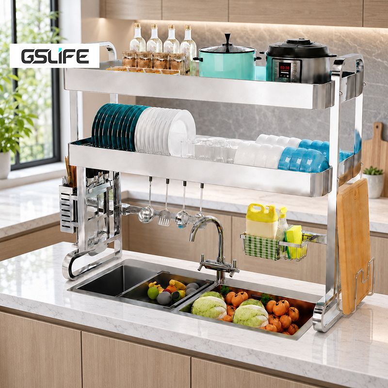 GSlife Kệ Gác Bồn Rửa Inox Đa Năng 1/2 Tầng Có Giá Dao Thớt Ống Đũa Chống Gỉ Sét