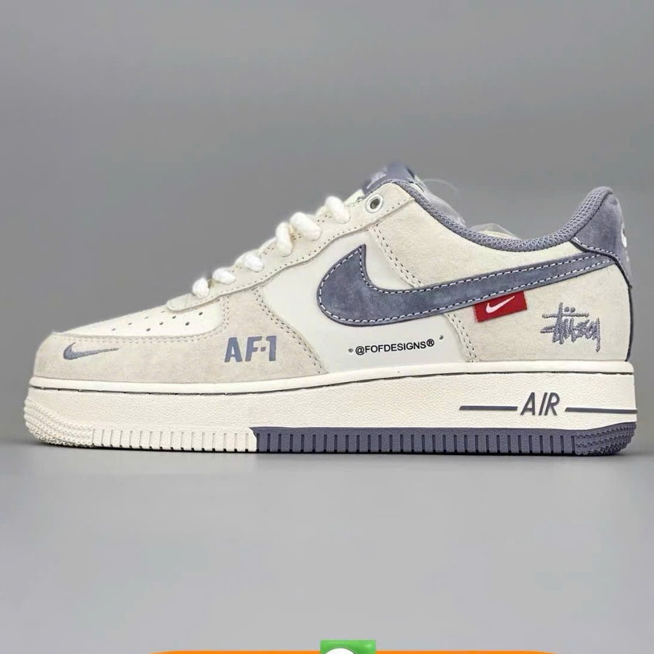 Giày Thể Thao Nike Air Force 1, Giày Sneaker Trắng Xám Phong Cách Thời Trang Full Box, E - xám