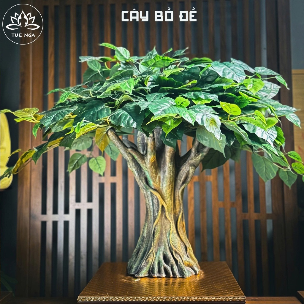 Gốc Cây Bồ Đề, Decor Cho Tượng Phật, Thân Chất Liệu Bột Đá Và Composite, Cành Lá Bồ Đề Giả, Cao 60-9