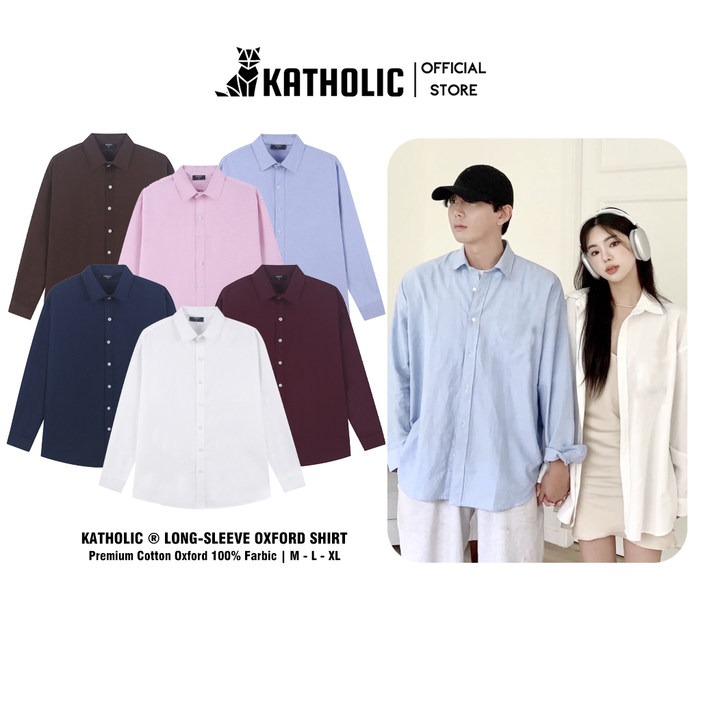 Áo Sơ Mi Trơn Tay Dài Nam Nữ Hàn Quốc Local Brand KATHOLIC Chất Liệu Oxford…